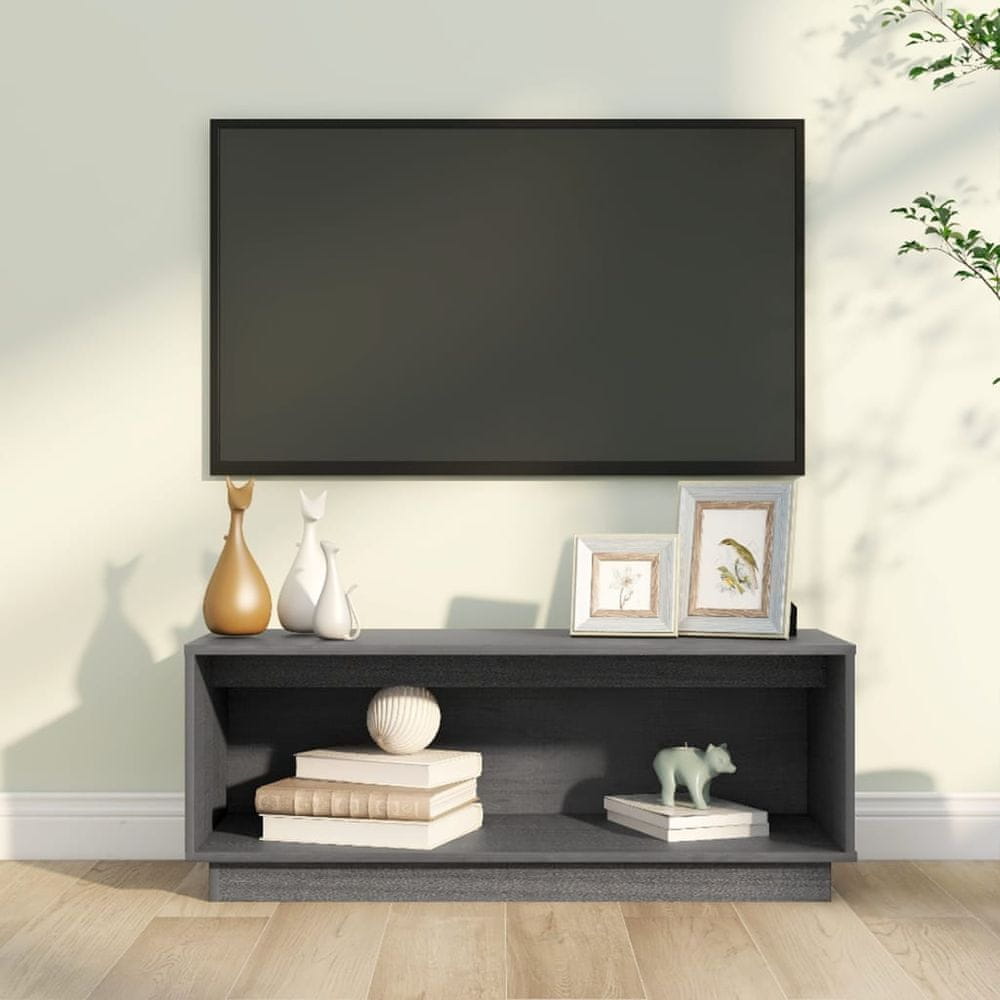 Vidaxl TV skrinka sivá 90x35x35 cm masívna borovica